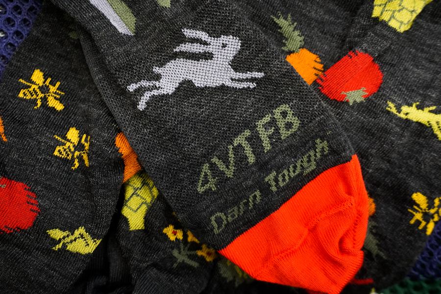 Close up look at the design on the Vermont Foodbank sock