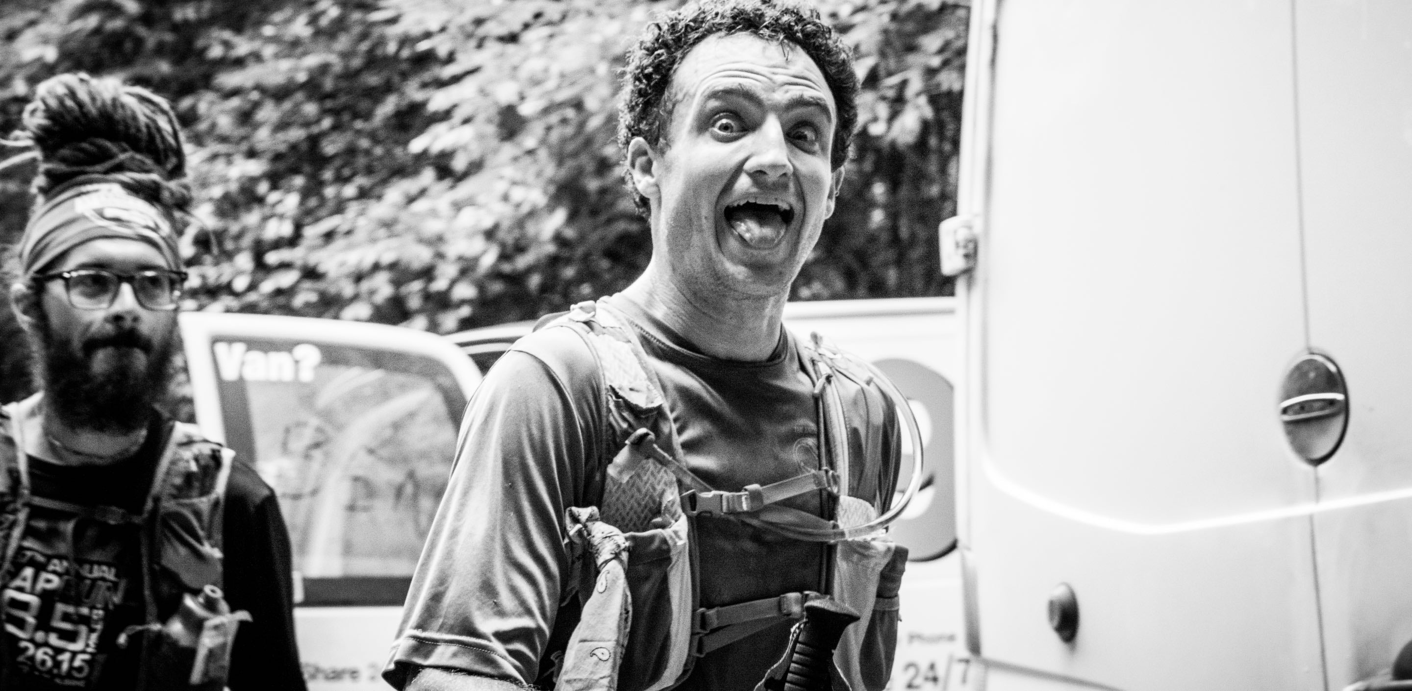 Ben making a funny face while attempting to set a new fastest known time on the Vermont Long Trail