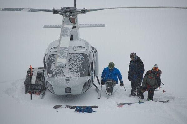 Trevor getting off a helicopter for some epic backcountry skiing