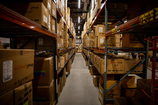 Rows of boxes of socks at Darn Tough warehouse in Vermont