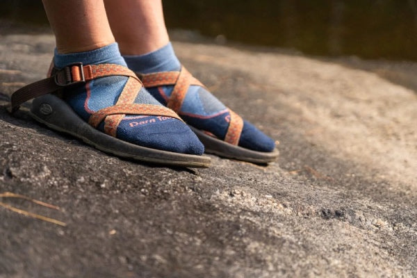 Blue merino wool socks and sandals