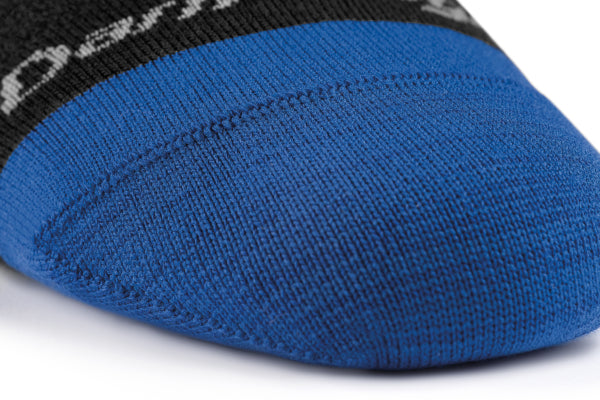 Super close look at darn tough's true seamless toe, for a smooth, seamless fit