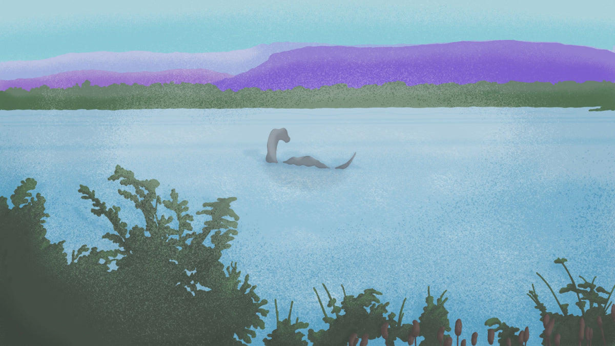 Illustration of Champ the lake monster swimming on Lake Champlain