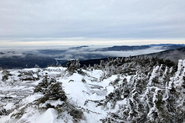 View of the White Mountains in winter, covered in snow and ice and beautiful