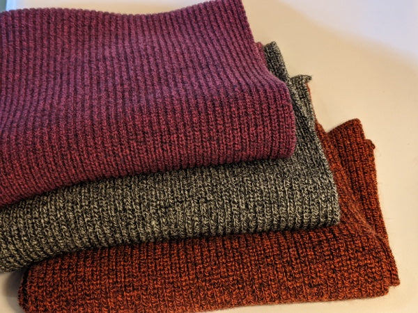Beautiful scarves knit from the Northern Wool yarns made from Darn Tough's scraps