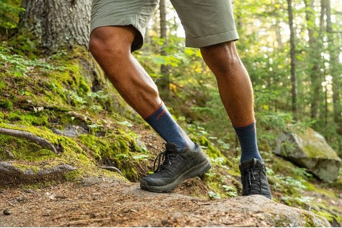 Hiker on trail wearing new Light Hiker hiking socks