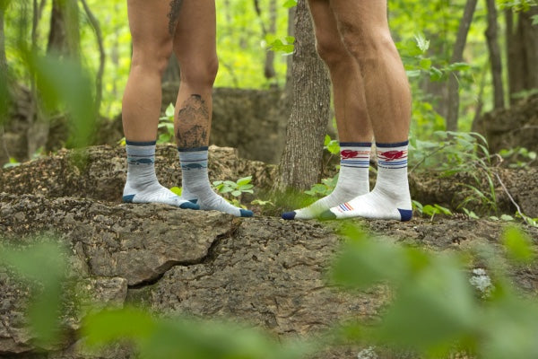 Two runners wearing the pacer micro crew running socks with cushion