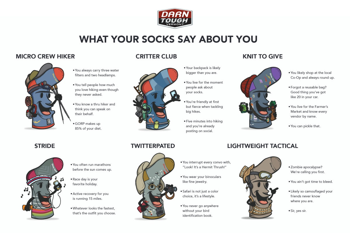 What Your Socks Say About You Infographic showing 6 different socks and describing the people who'd wear them
