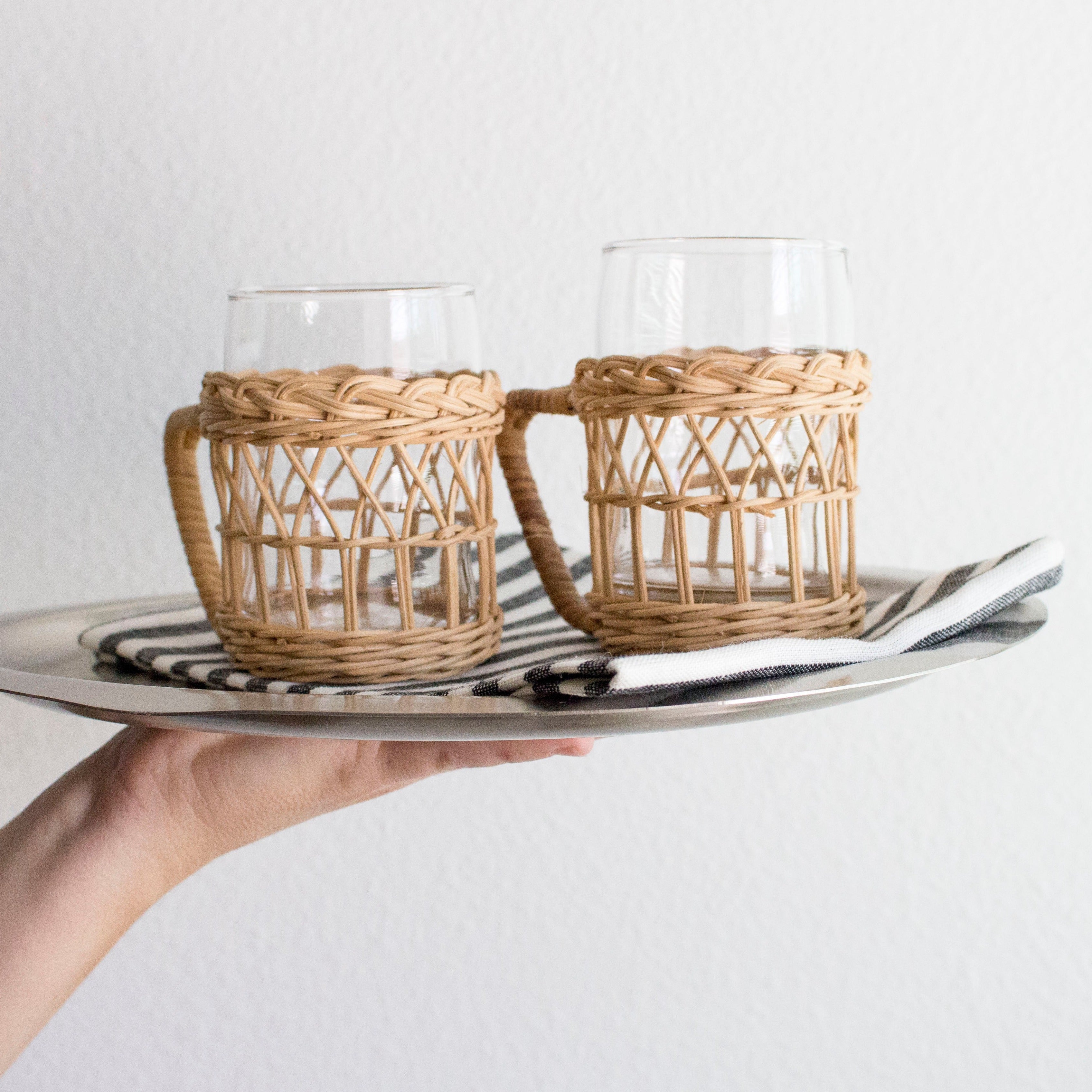 Vintage Rattan and Glass Set