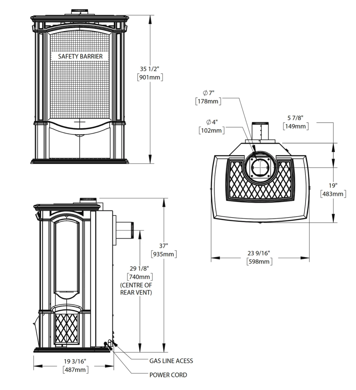 Castlemore Gas Stove Dimensions