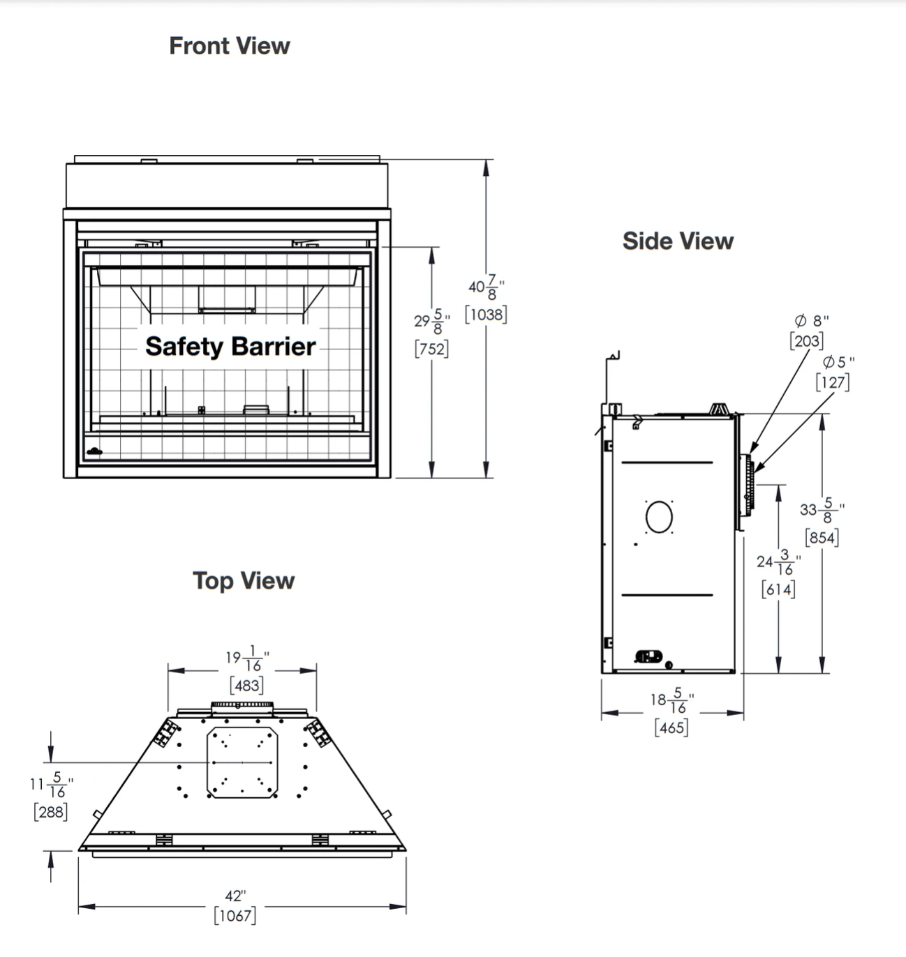 Ascent X 42 Fireplace  Dimensions