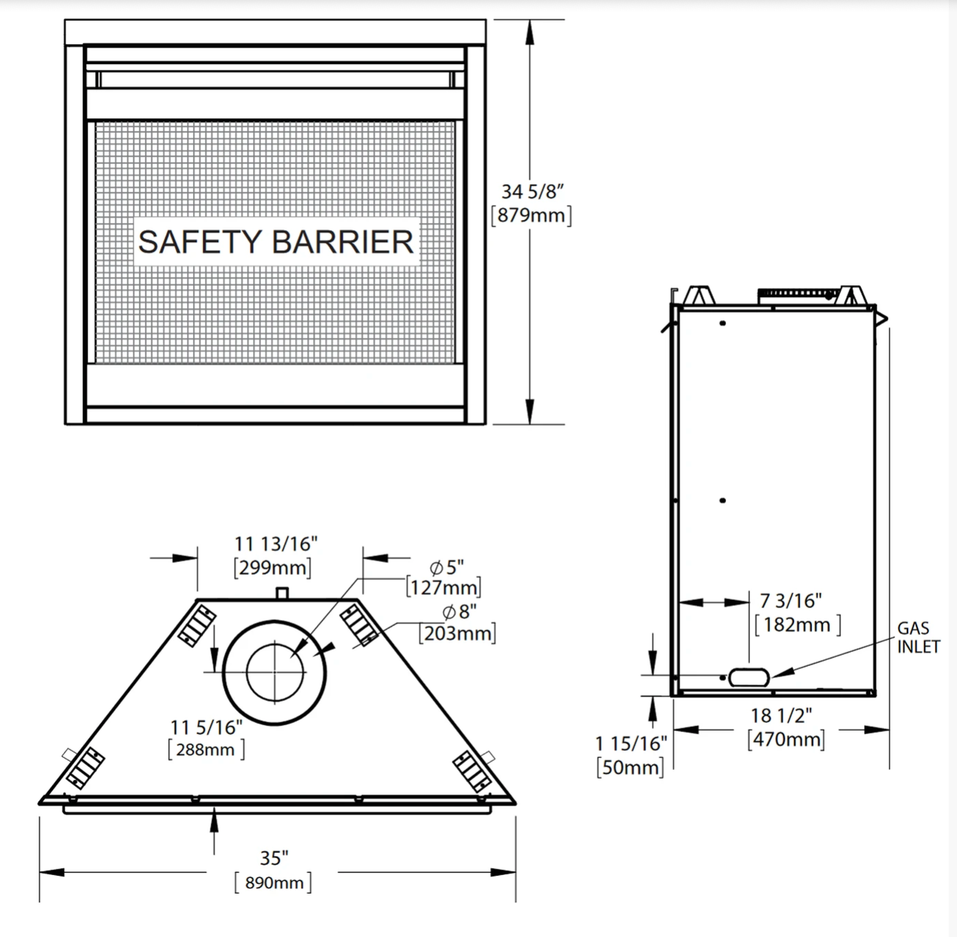 Ascent X 70 Fireplace  Dimensions