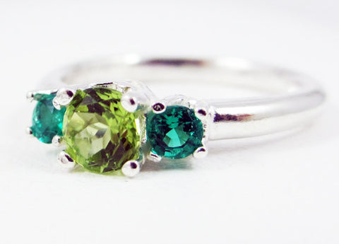 Emerald and Peridot Three Stone Ring 