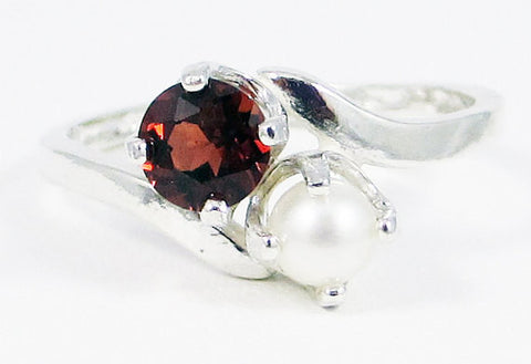 Garnet and Pearl Ring Sterling Silver 