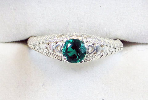 Emerald Filigree Ring Sterling Silver 