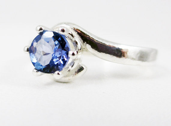 Natural Tanzanite Bypass Solitaire Ring Sterling Silver