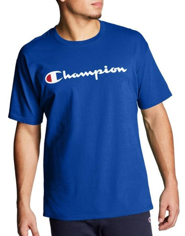 Champion Men's Classic Jersey Tee, Script Logo, Granite Heather