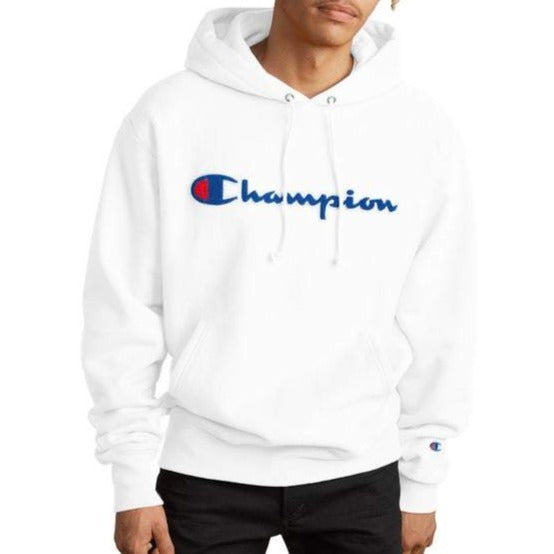 champion life men's reverse weave script logo pullover hoodie