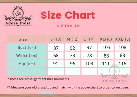 Adore India Size Chart