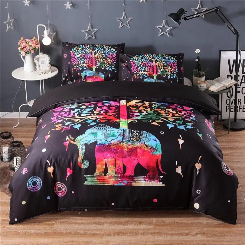 Elephant Under Tree Mandala Quilt Cover Duvet Set