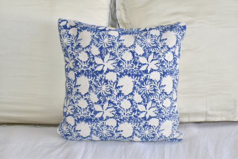 Indigo Flower Block Print Cotton Dari Cushion Cover 45cm