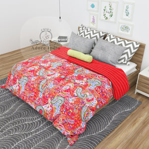 Red Paisley Print Indian Cotton Kantha Quilt Bedspread Throw