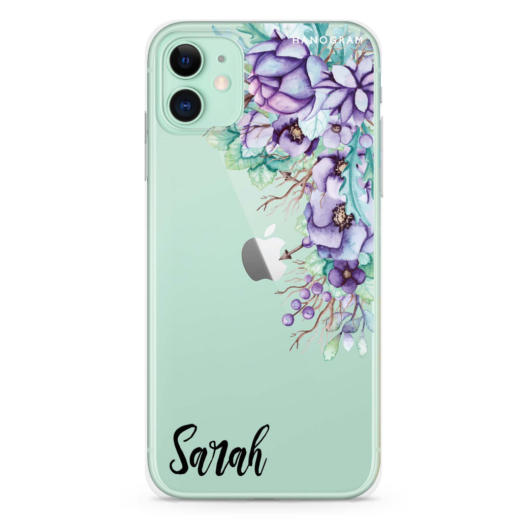 Purple Floral Iphone 11 Soft Clear Case Hanogram