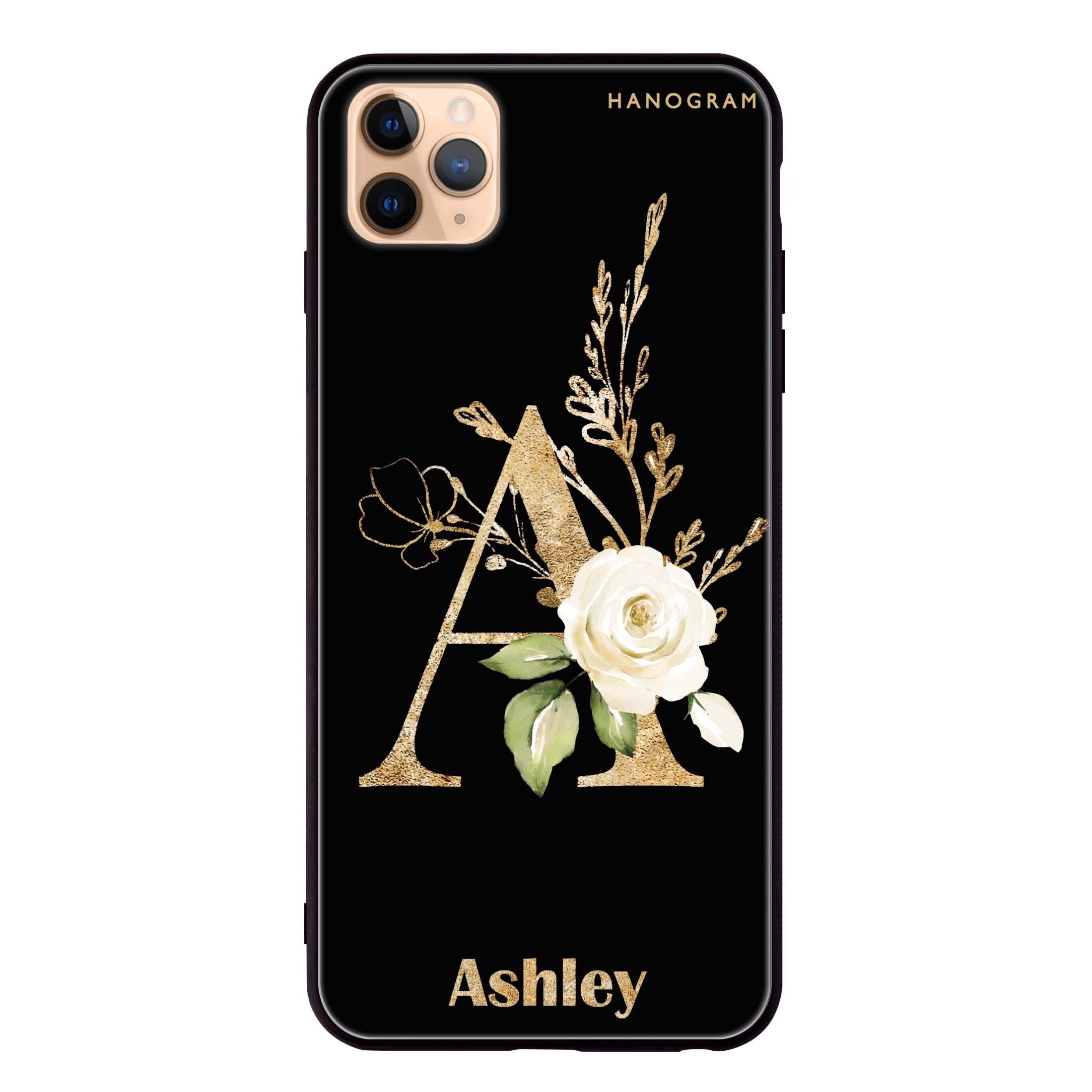 Golden Floral Monogram Iphone 11 Pro Glass Case Hanogram