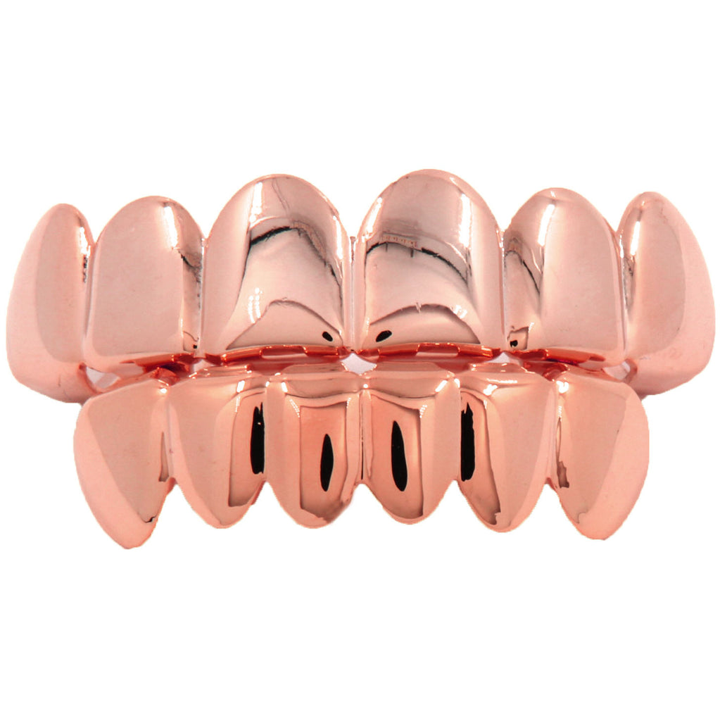 14K ROSE GOLD PLATED 6 TOOTH TOP & BOTTOM GRILLZ – FANATICS365