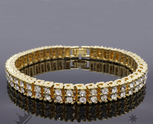 14k GP 2 ROW Lab Diamond Iced Out Chain Bracelet – FANATICS365