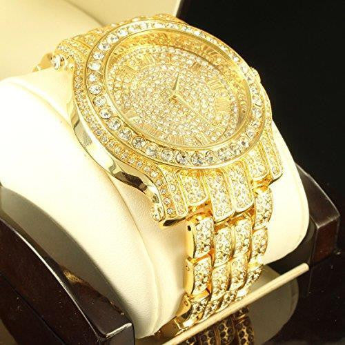 Iced Out Gold Tone Techno Pave Simulated Diamond Watch – FANATICS365