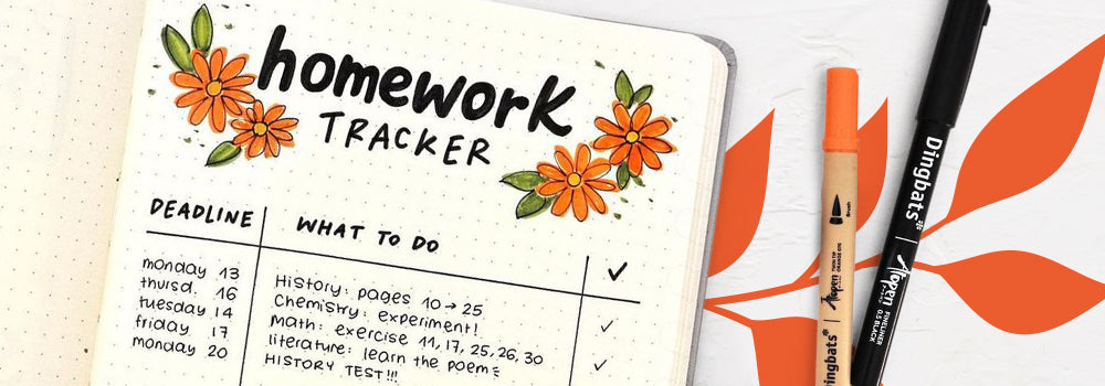 A homework tracker spread in a journal
