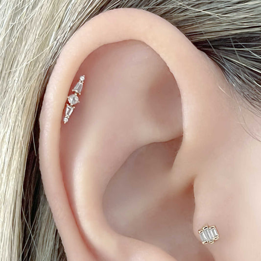 Gemstone Clover Flat Back Earring | 14K Gold Helix Studs