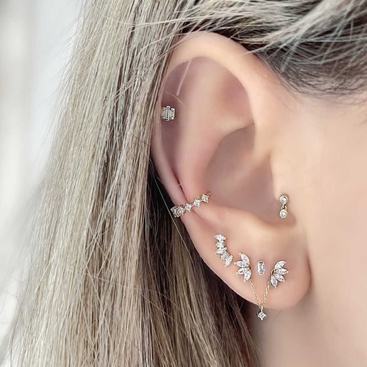 Curved Gemstone Flat Back Gold Cartilage Earring