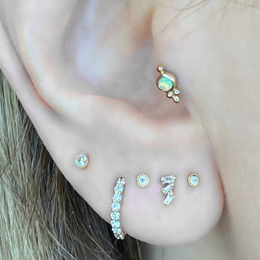 Diamond & Opal Flat Back Piercing Earring