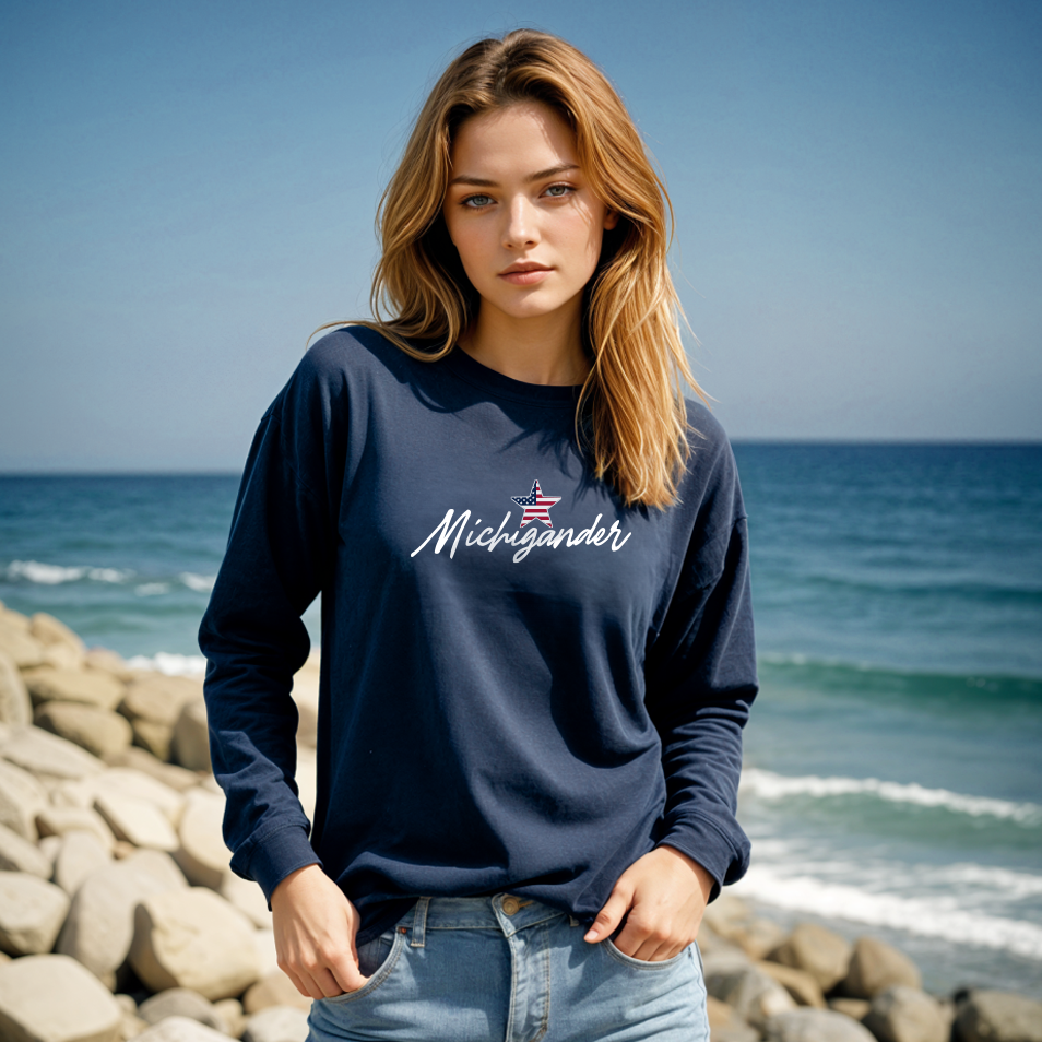 Image of "Flag Michigander" Relaxed Fit Long Sleeve T-Shirt