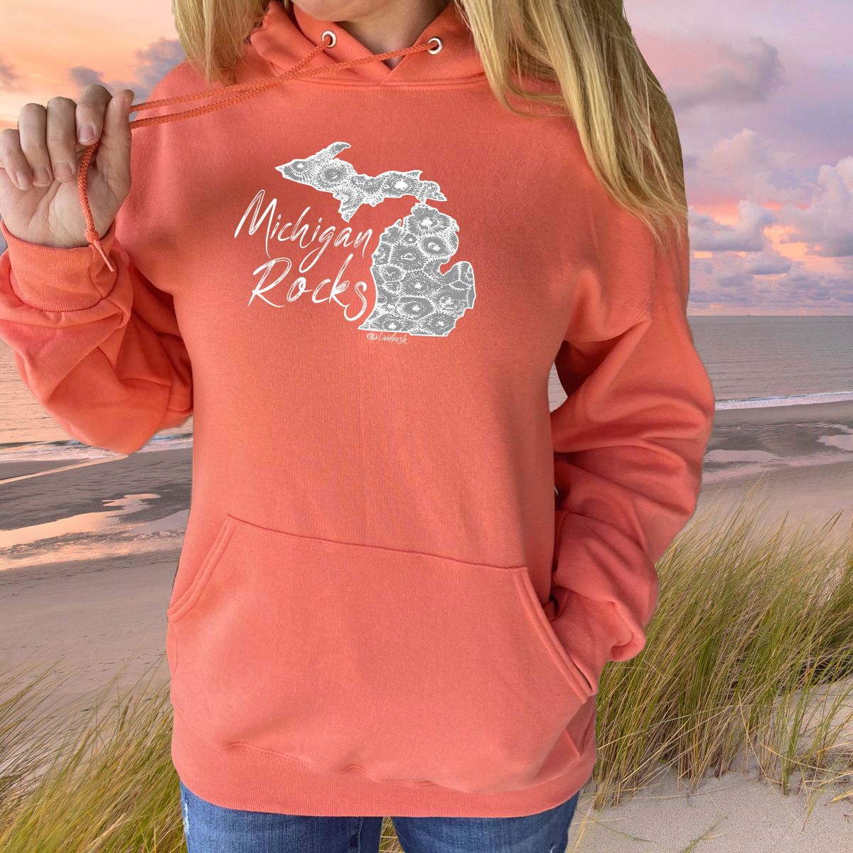 Image of "Michigan Rocks Petoskey Stone" Relaxed Fit Classic Hoodie