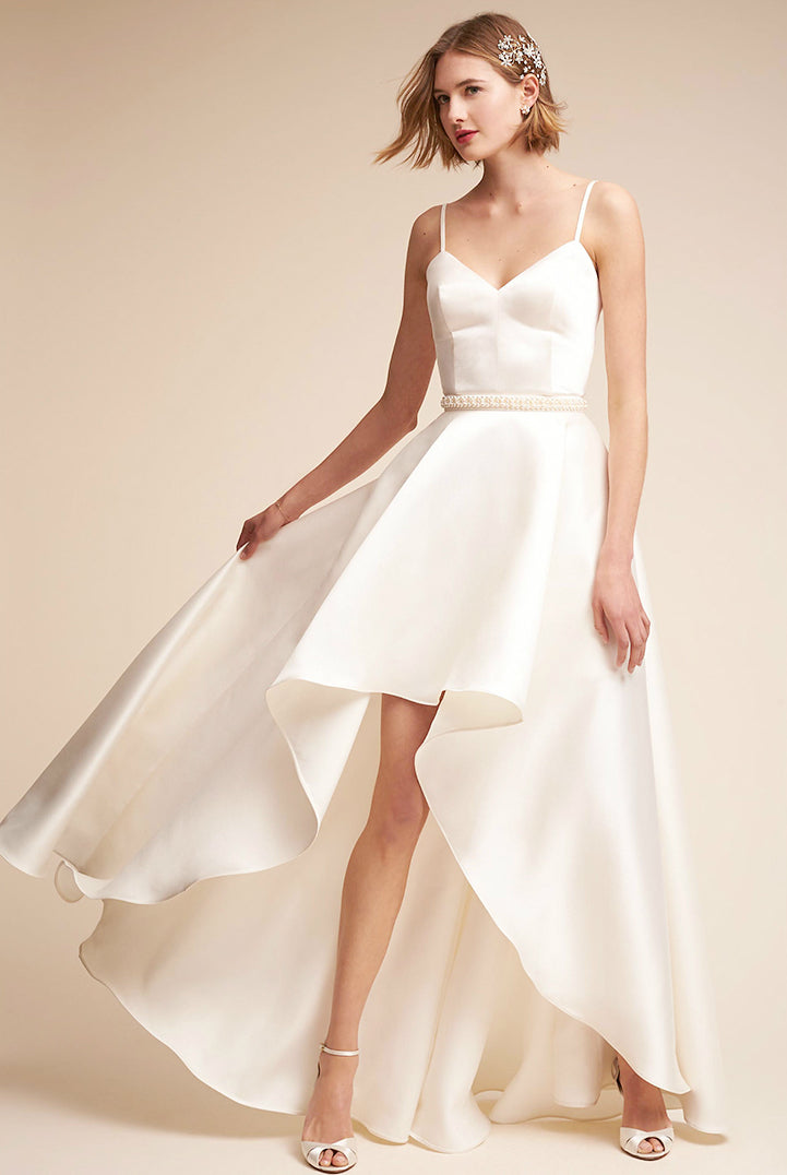 Modern Satin A Line Dress with High-Low Hemline – RDevine Fashion (Wedding  & Bridal)