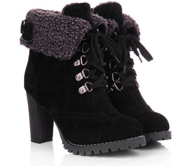 black heeled winter boots