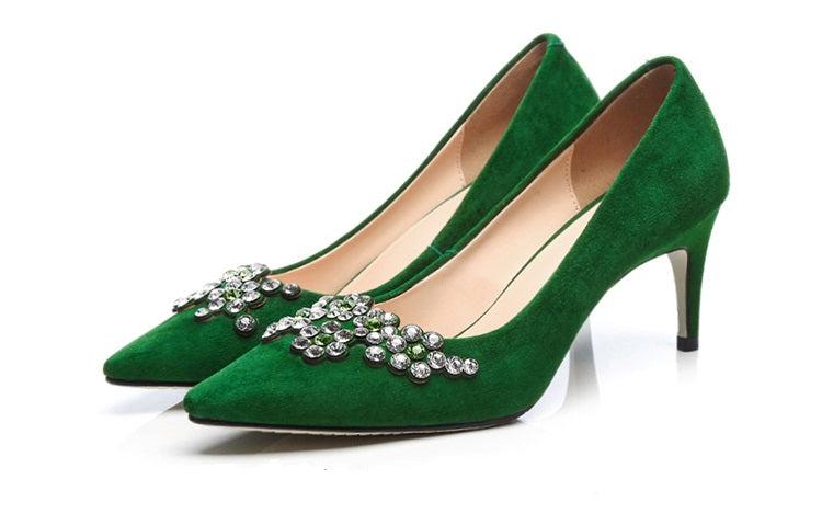 emerald suede heels