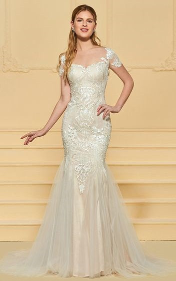 fit and flare illusion wedding dress