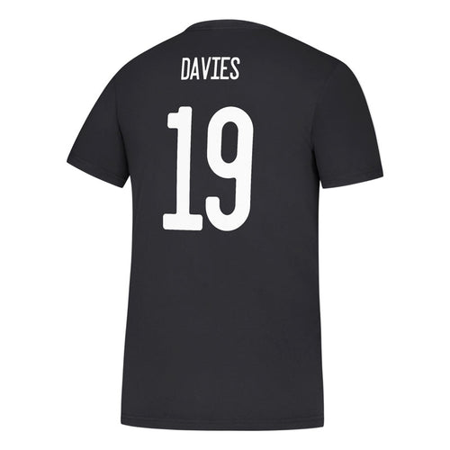 Back view of black shirt with jersey numbers and name of Alphonso Davies adidas FC Bayern Munich Name and Number