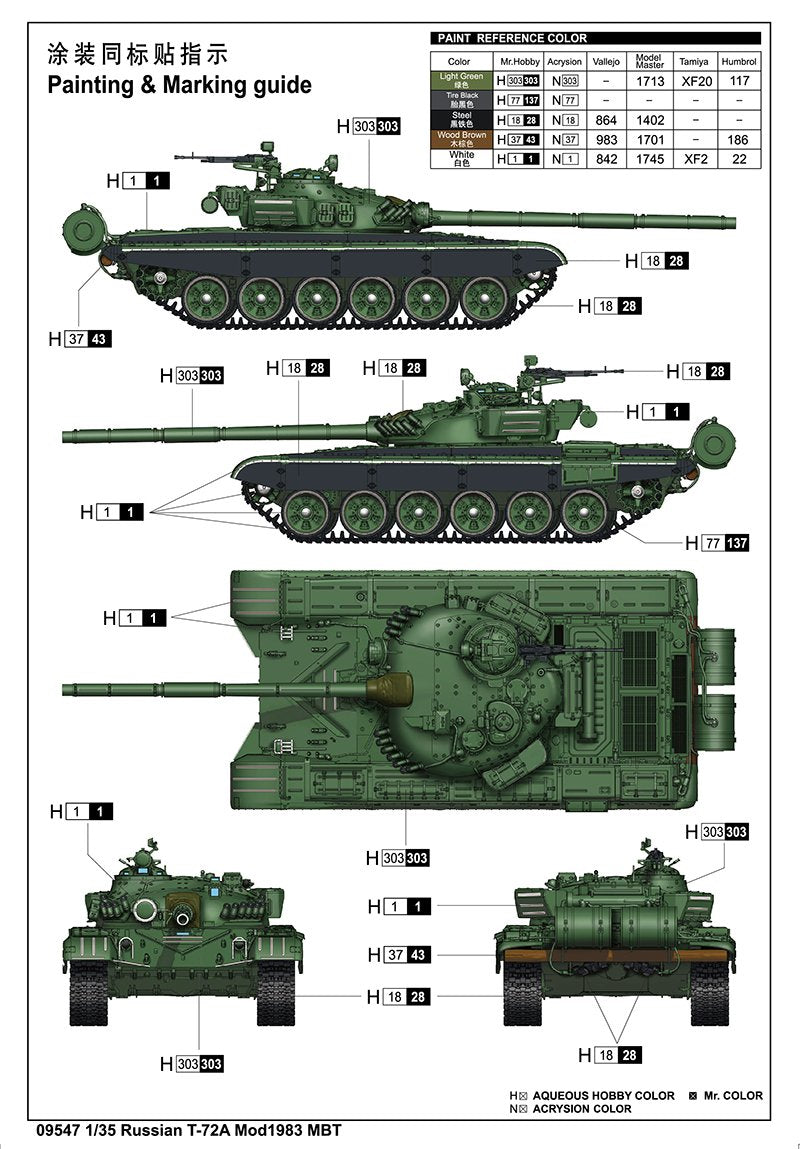 Trumpeter Military 1 35 Russian T72a Mod 19 Main Battle Tank New Va Internet Hobbies