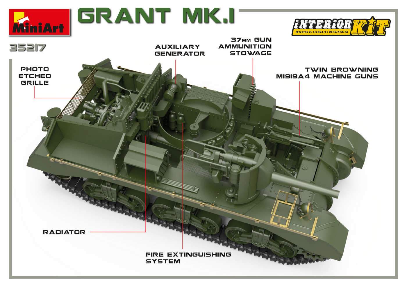 Miniart Military 1 35 M3 Grant Mk1 Tank W Full Interior New Tool Kit