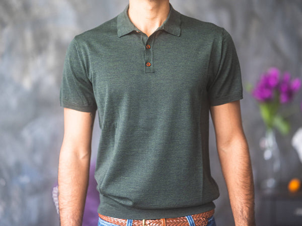 cashwool merino polo - forest green