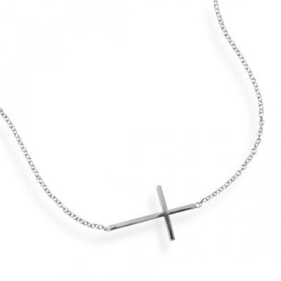 Sterling Silver Sideways Cross Necklace 