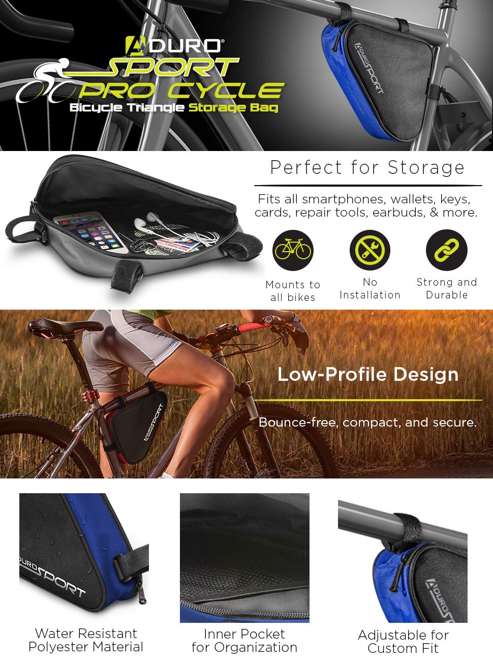 ADURO SPORT BICYCLE POUCH Bike Storage Bag Triangle Saddle Frame DEAL