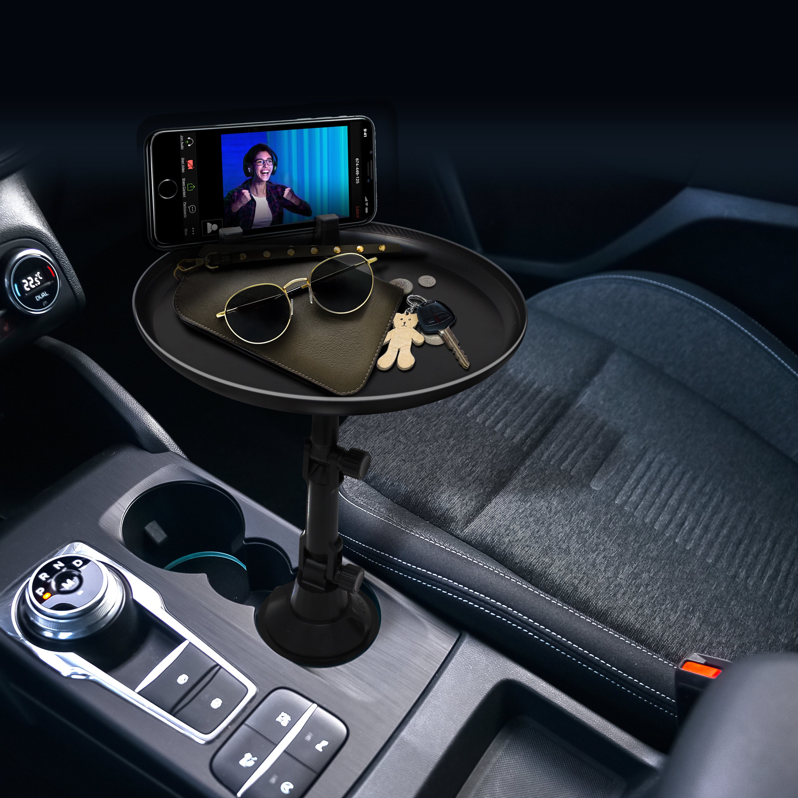 Macally Black Car Mount Table Tray With Cup Holder And Phone Slot