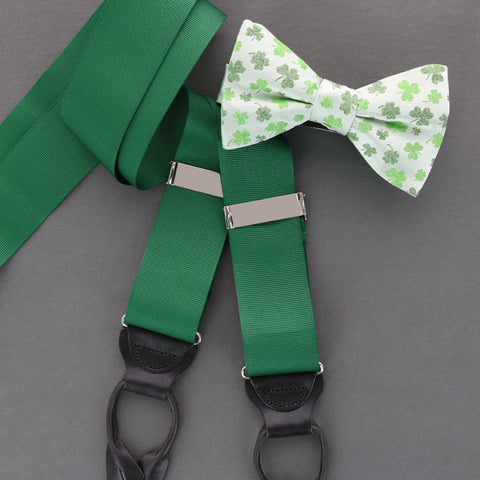 Shamrock bow tie and green suspenders