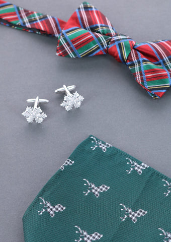 Festive bow tie, pocket square and cufflinks